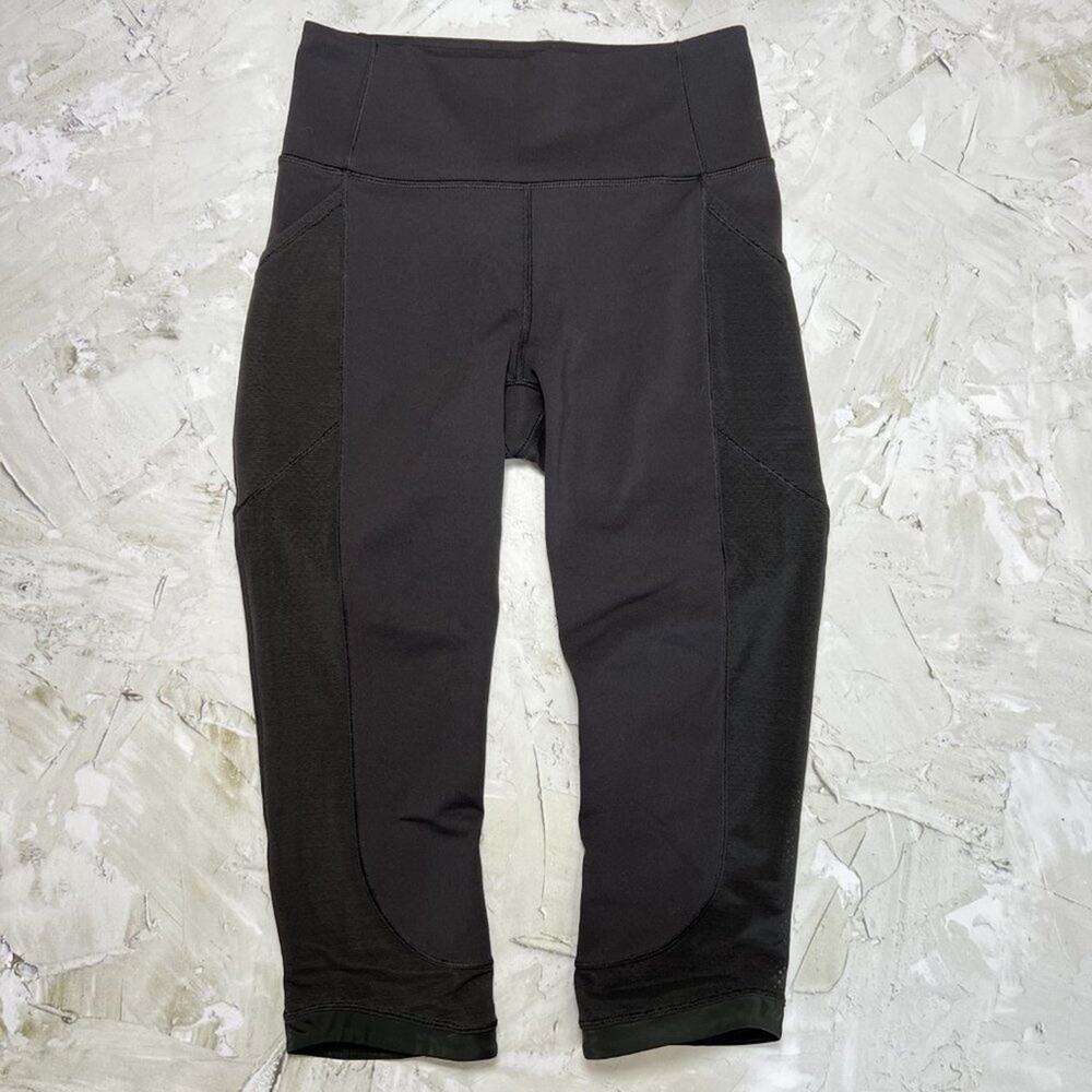 Lululemon Mesh Train Cropped Leggings Size 6 Black Pocket Workout Pants